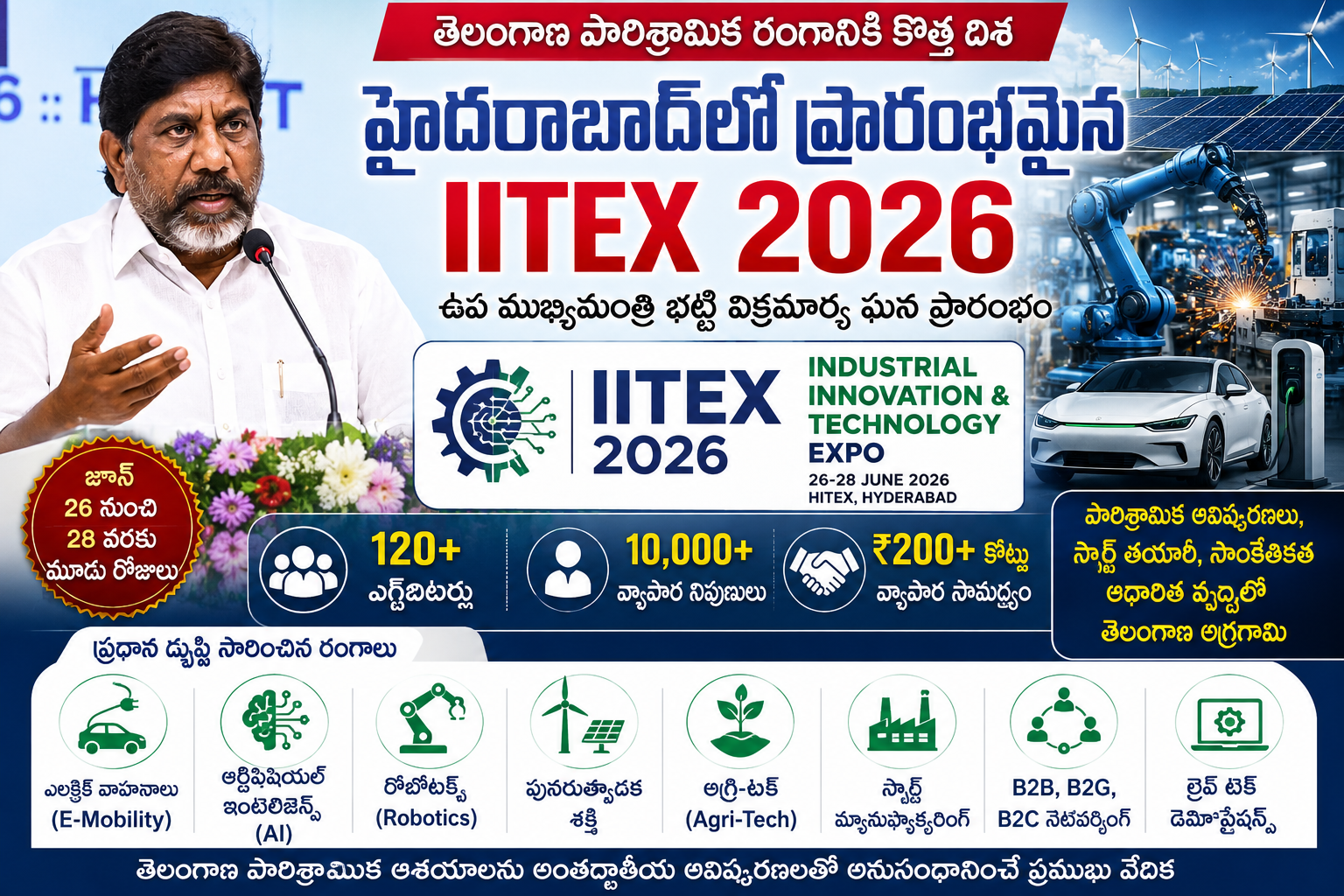 హైదరాబాద్‌లో IITEX 2026 ఎక్స్‌పో ప్రారంభం.. పారిశ్రామిక, సాంకేతిక వృద్ధిపై డిప్యూటీ సీఎం భట్టి విక్రమార్క కీలక వ్యాఖ్యలు
